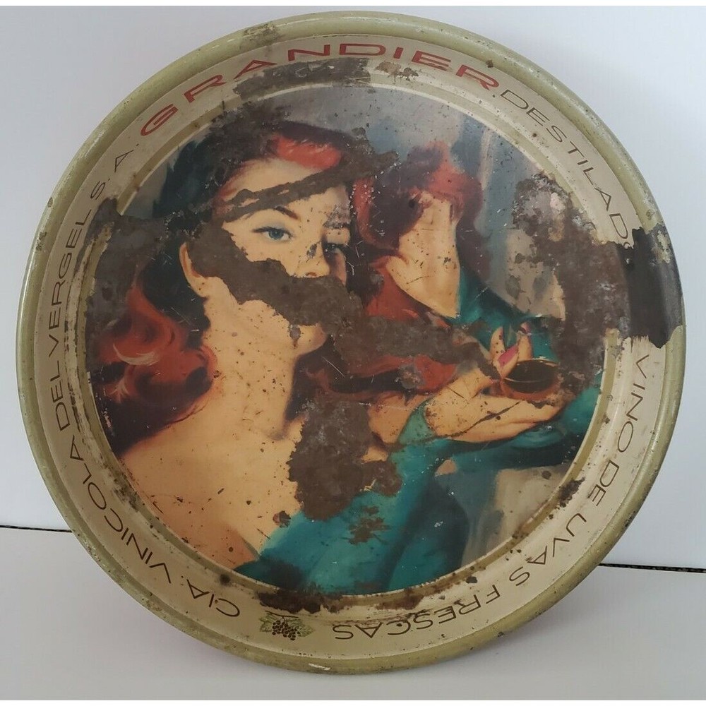 MEXICO Vinicola del Vergel Courvoisier GRANDIER Wine Metal Tray Restaurant Bar